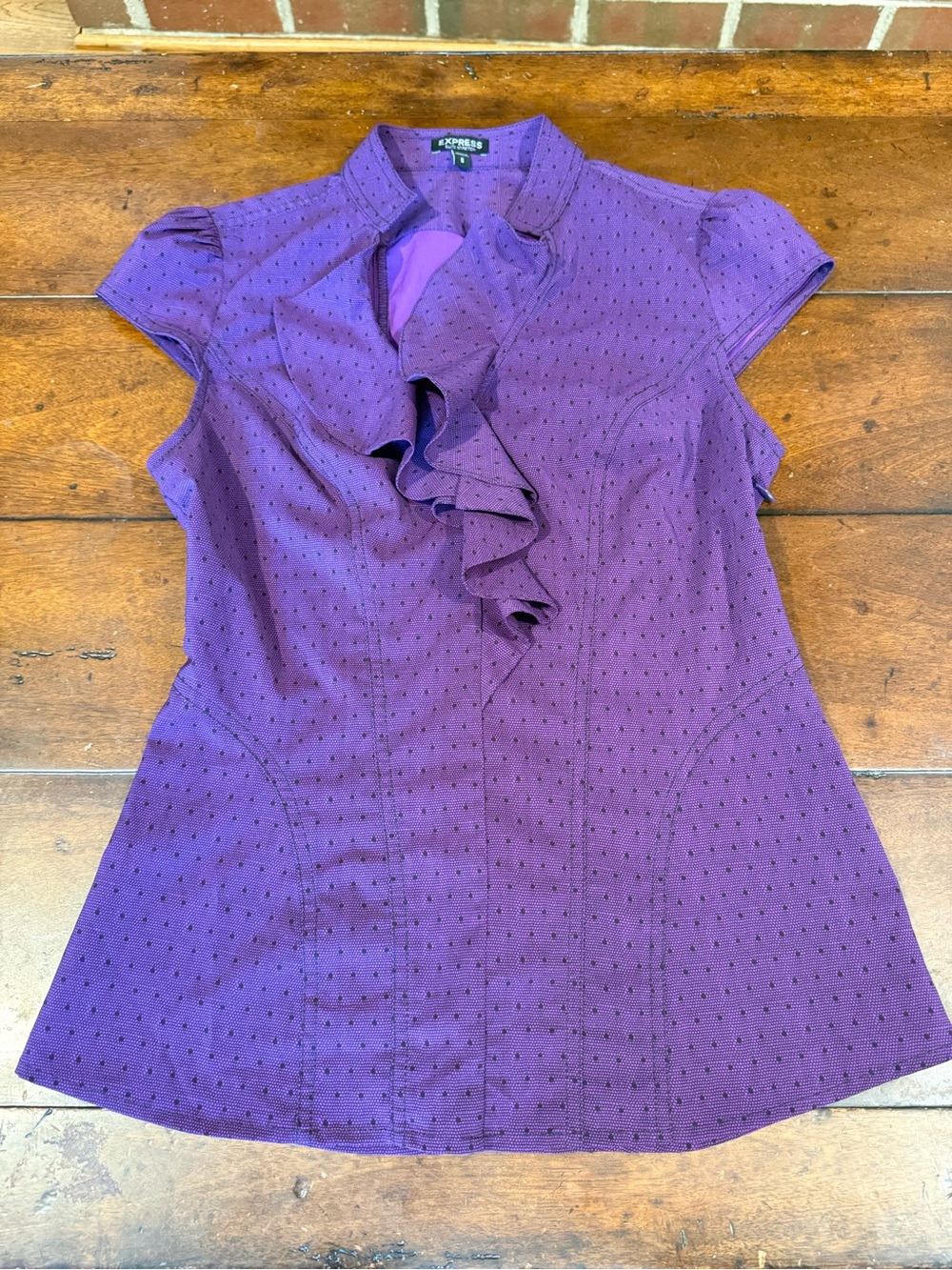 Express Purple Ruffle-Front Cap-Sleeve Blouse